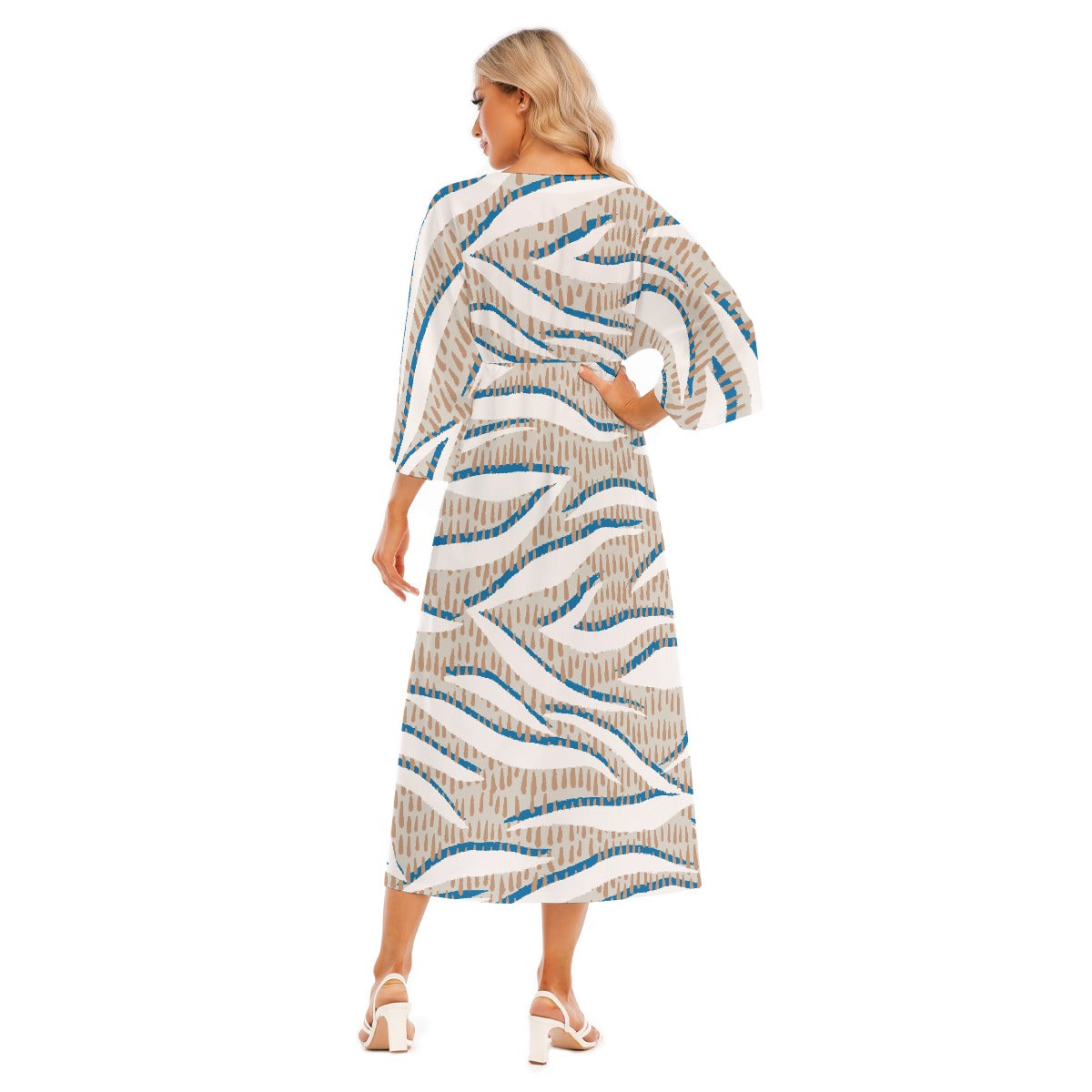 All-Over Print Women's Mid-Sleeve Long Dress