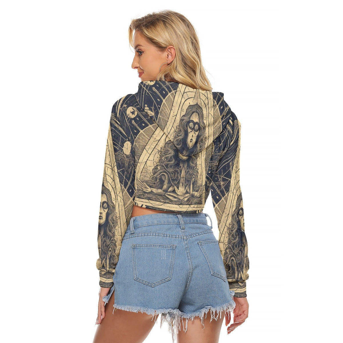 All-Over Print Women's Crop Top Hoodie|Velvet