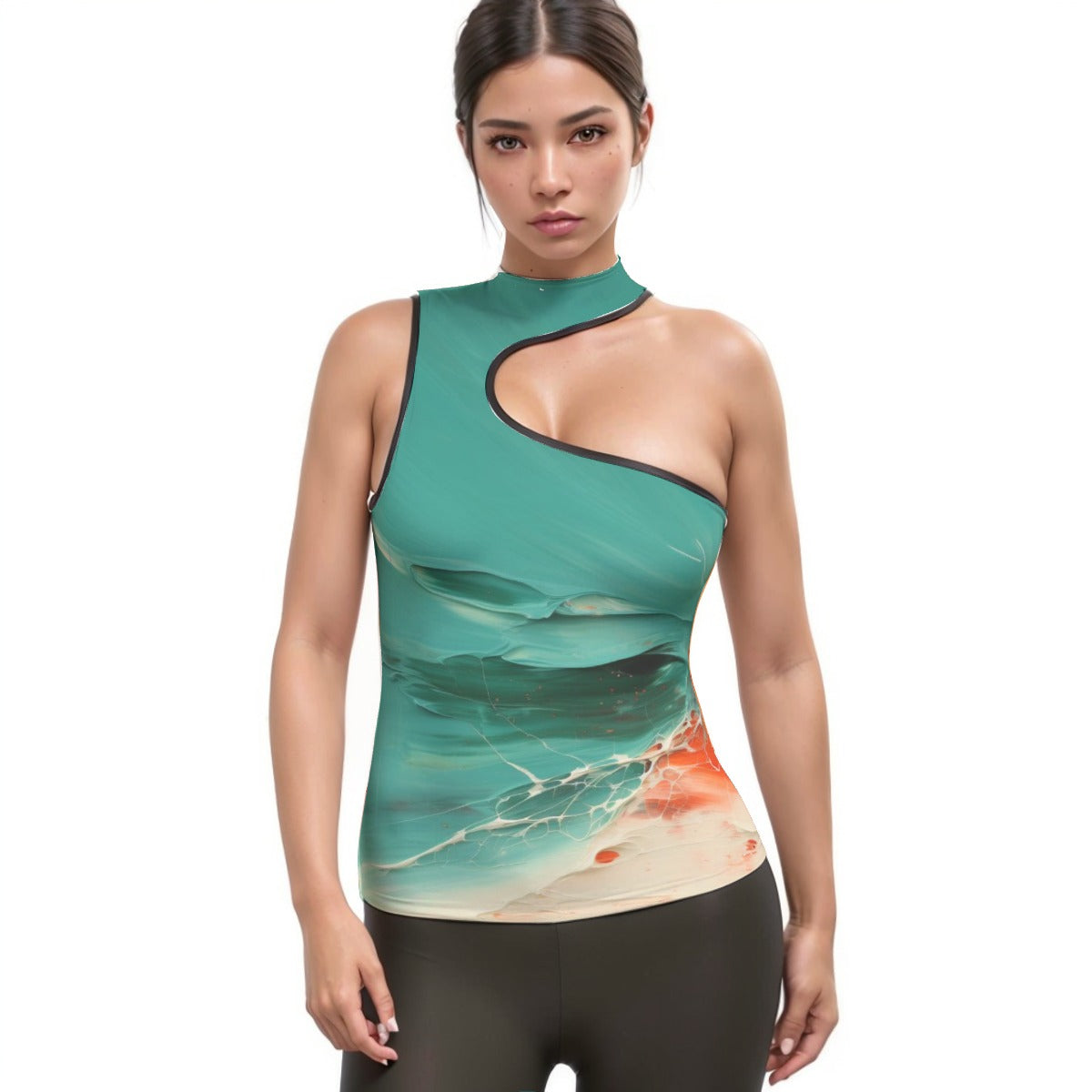 All-Over Print Women's Halter Sleeveless Asymmetrical Tank Top