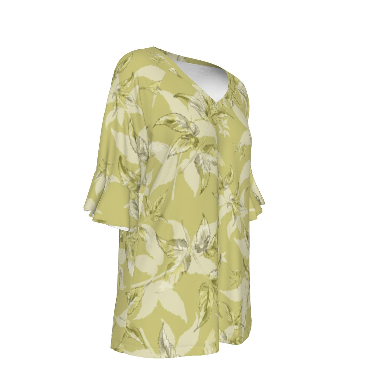 All-Over Print V-neck Women's T-shirt With Bell Sleeve