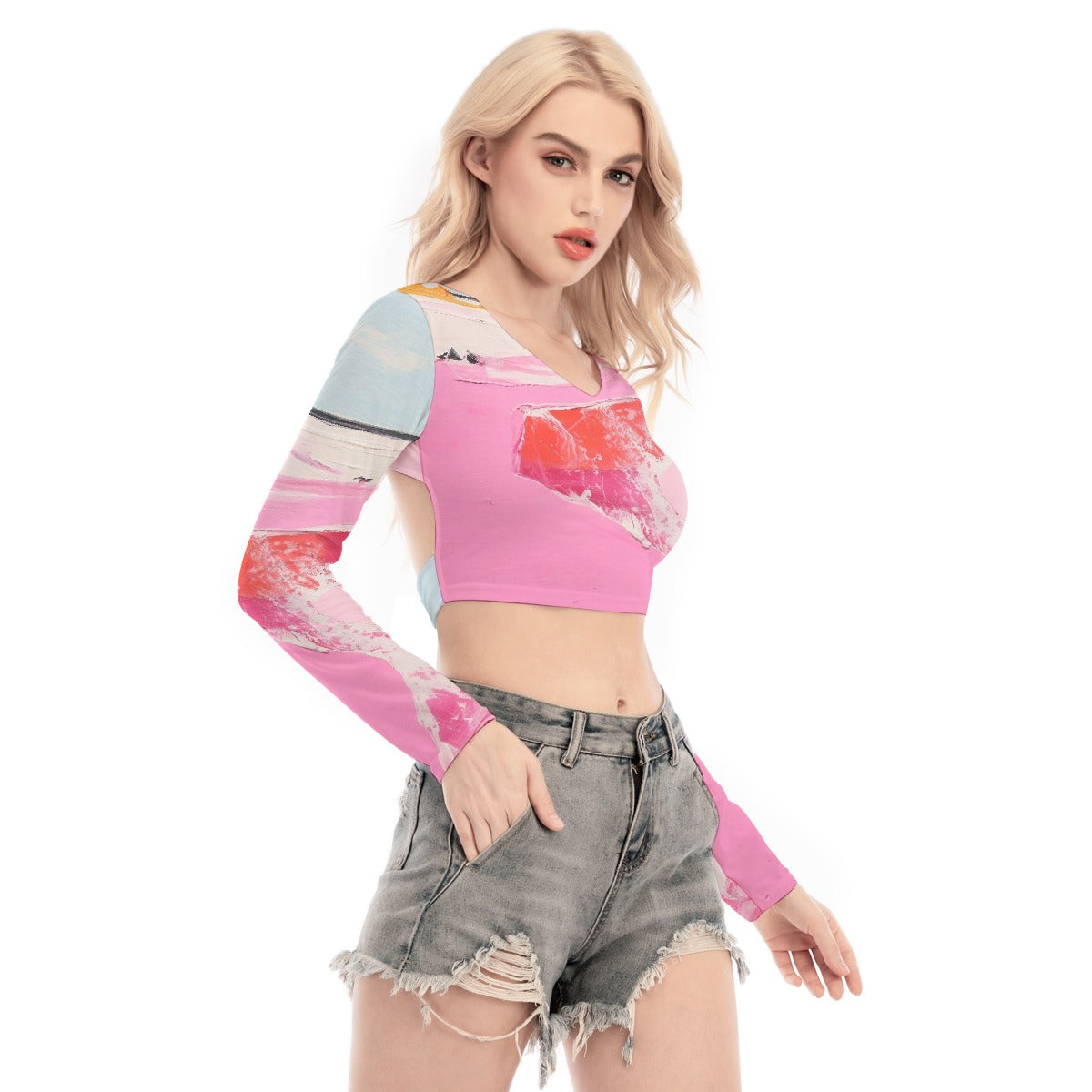 All-Over Print Women's Back Hollow T-shirt With Strap