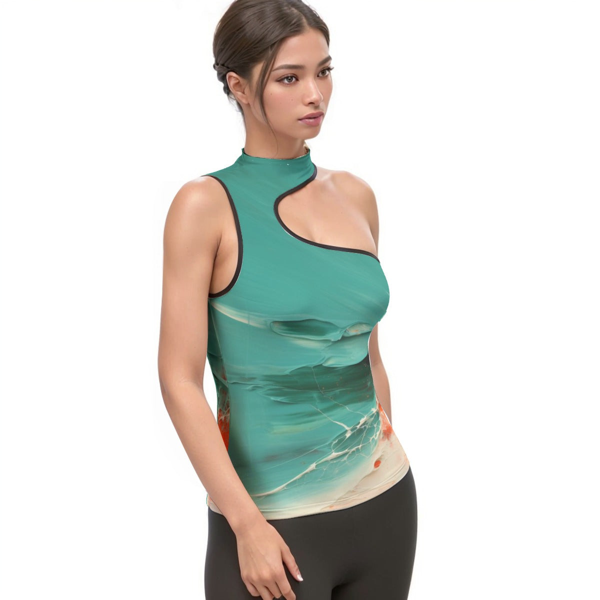 All-Over Print Women's Halter Sleeveless Asymmetrical Tank Top