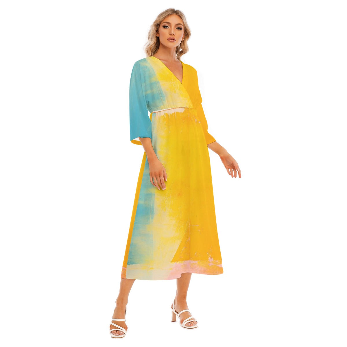 All-Over Print Women's Mid-Sleeve Long Dress