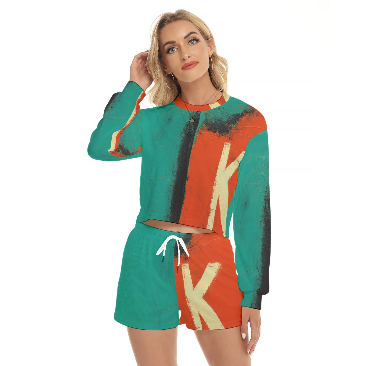 All-Over Print Women's Short Sweatshirt And Pants Suit
