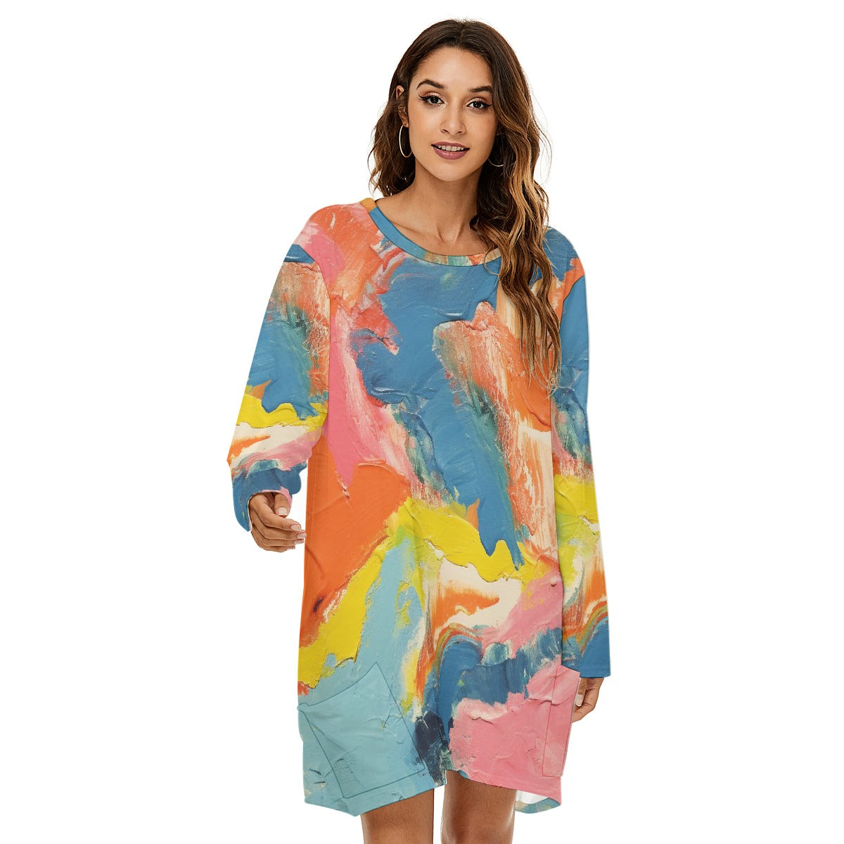 All-Over Print  Women's Loose Crew Neck Dress