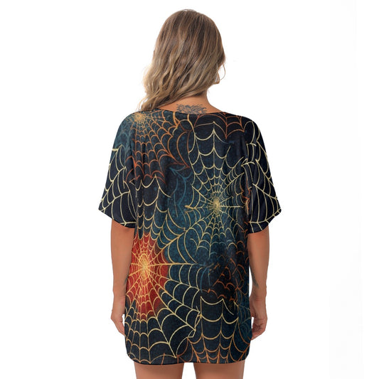All-Over Print Women's Bat Sleeves V-Neck Blouse