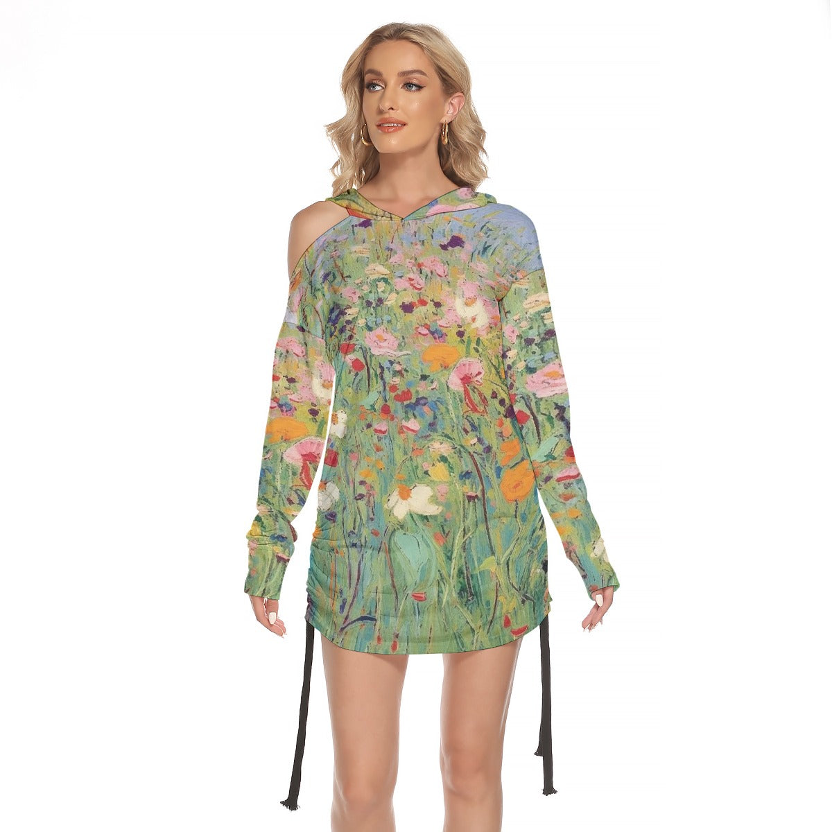 All-Over Print Women's One-shoulder Dress With Waist Shirring