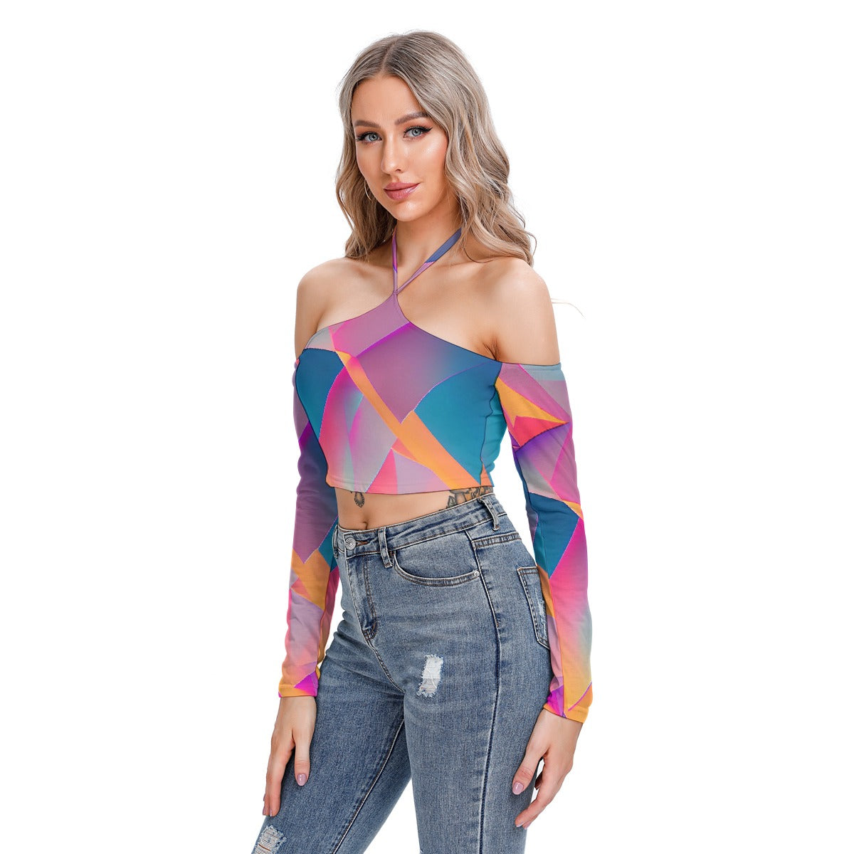 All-Over Print Women's Halter Lace-up Top