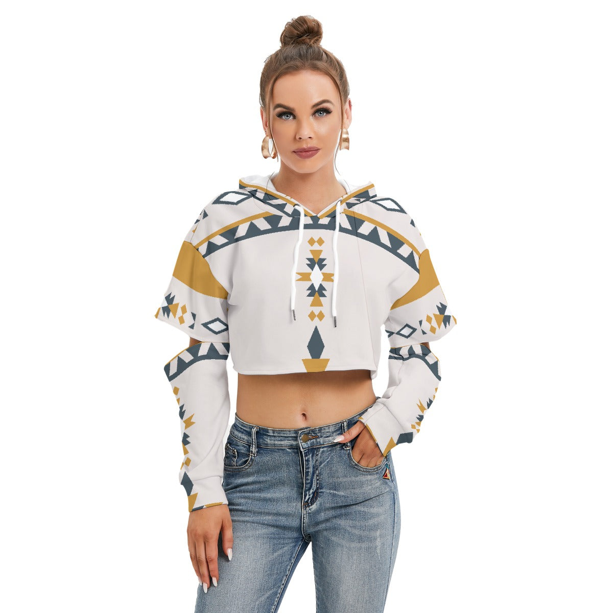 All-Over Print Women's Heavy Fleece Hoodie With Hollow Out Sleeve