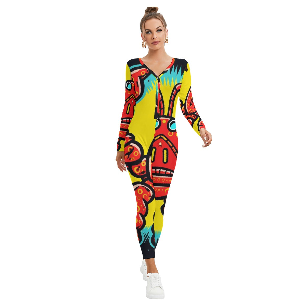 All-Over Print Women's Plunging Neck Jumpsuit