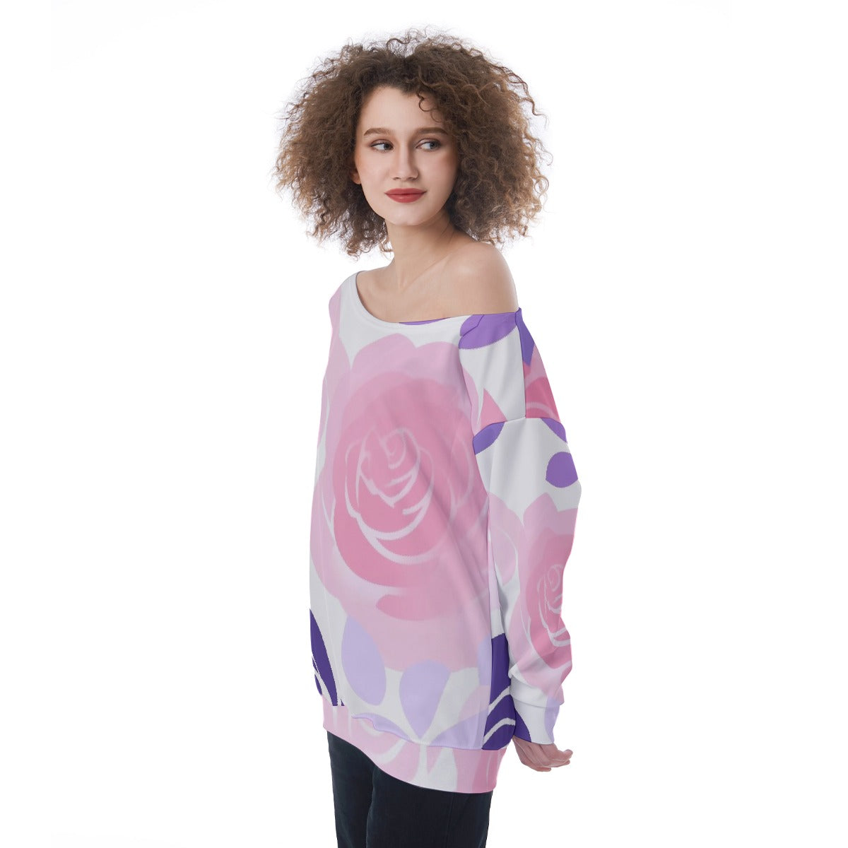 All-Over Print Oversized Women's Off-Shoulder Sweatshirt