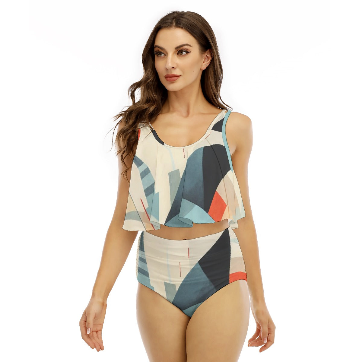 All-Over Print Women's Ruffled Vest Bikini Swimsuit