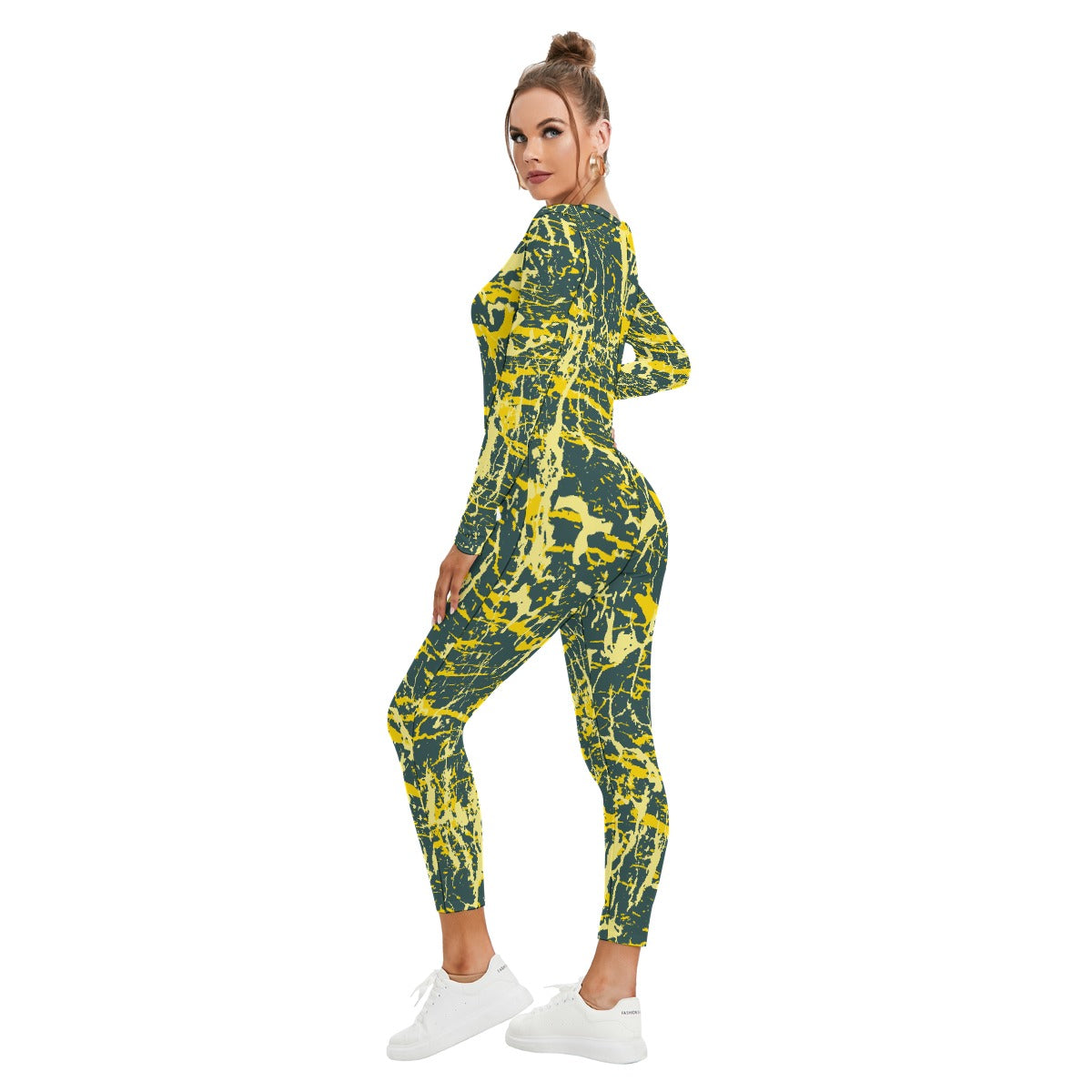 All-Over Print Women's Plunging Neck Jumpsuit