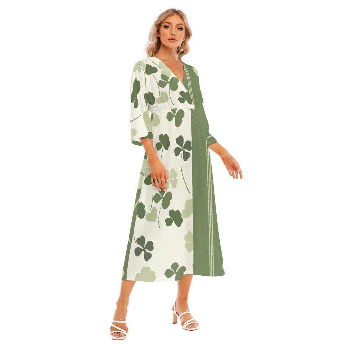 All-Over Print Women's Mid-Sleeve Long Dress