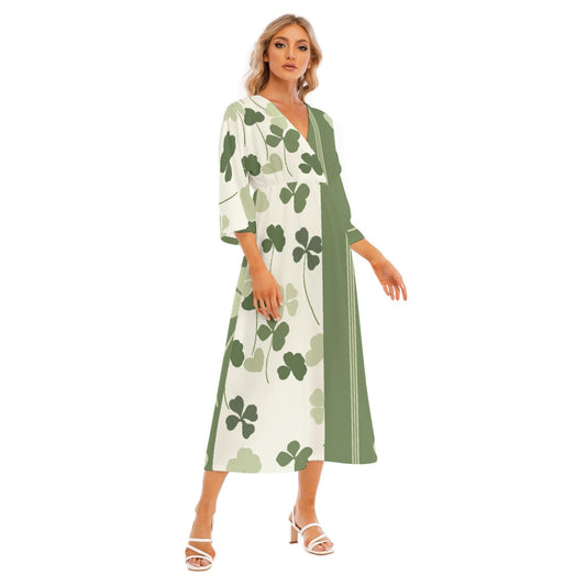 All-Over Print Women's Mid-Sleeve Long Dress