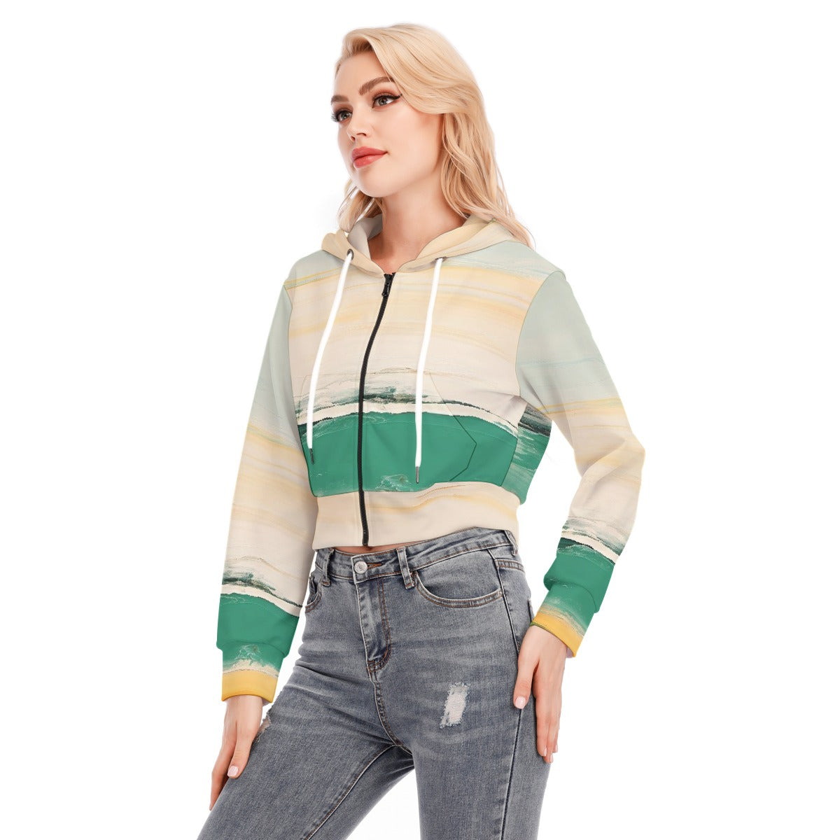 All-Over Print Women's Crop Top Hoodie With Zipper Closure