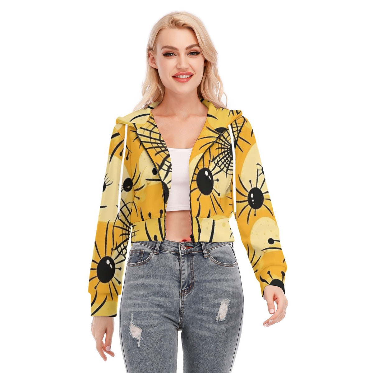 All-Over Print Women's Crop Top Hoodie With Zipper Closure