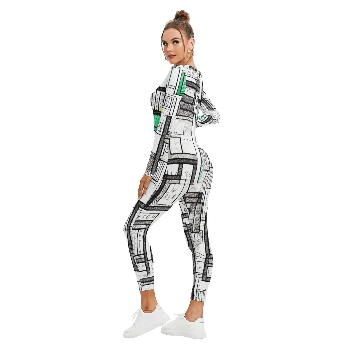 All-Over Print Women's Plunging Neck Jumpsuit