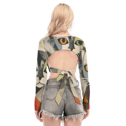 All-Over Print Women's Back Hollow T-shirt With Strap