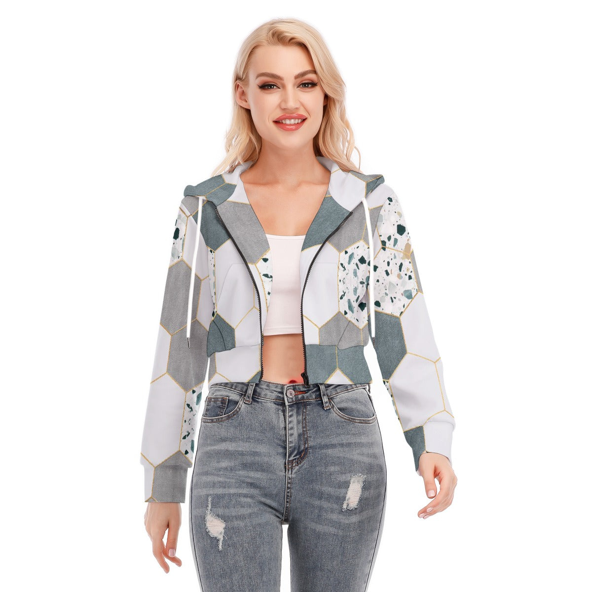 All-Over Print Women's Crop Top Hoodie With Zipper Closure