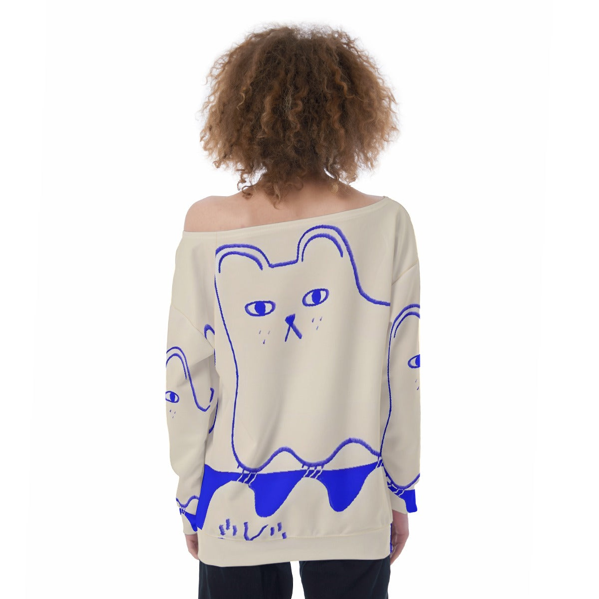 All-Over Print Oversized Women's Off-Shoulder Sweatshirt
