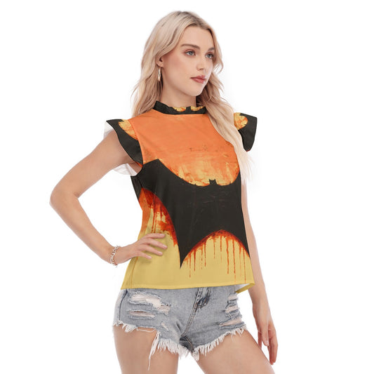 All-Over Print Women's Blouse With Ruffle Collar And Sleeve