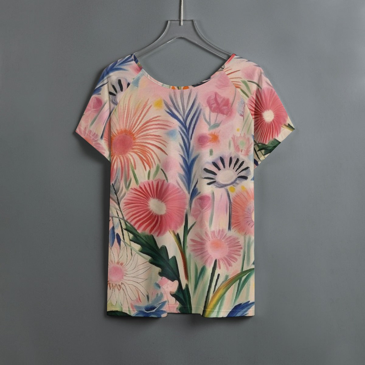 All-Over Print Women's Round Neck T-shirt With Raglan Sleeve