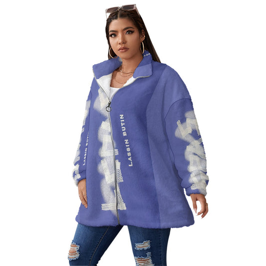 All-Over Print Unisex Borg Fleece Stand-up Collar Coat With Zipper Closure(Plus Size)