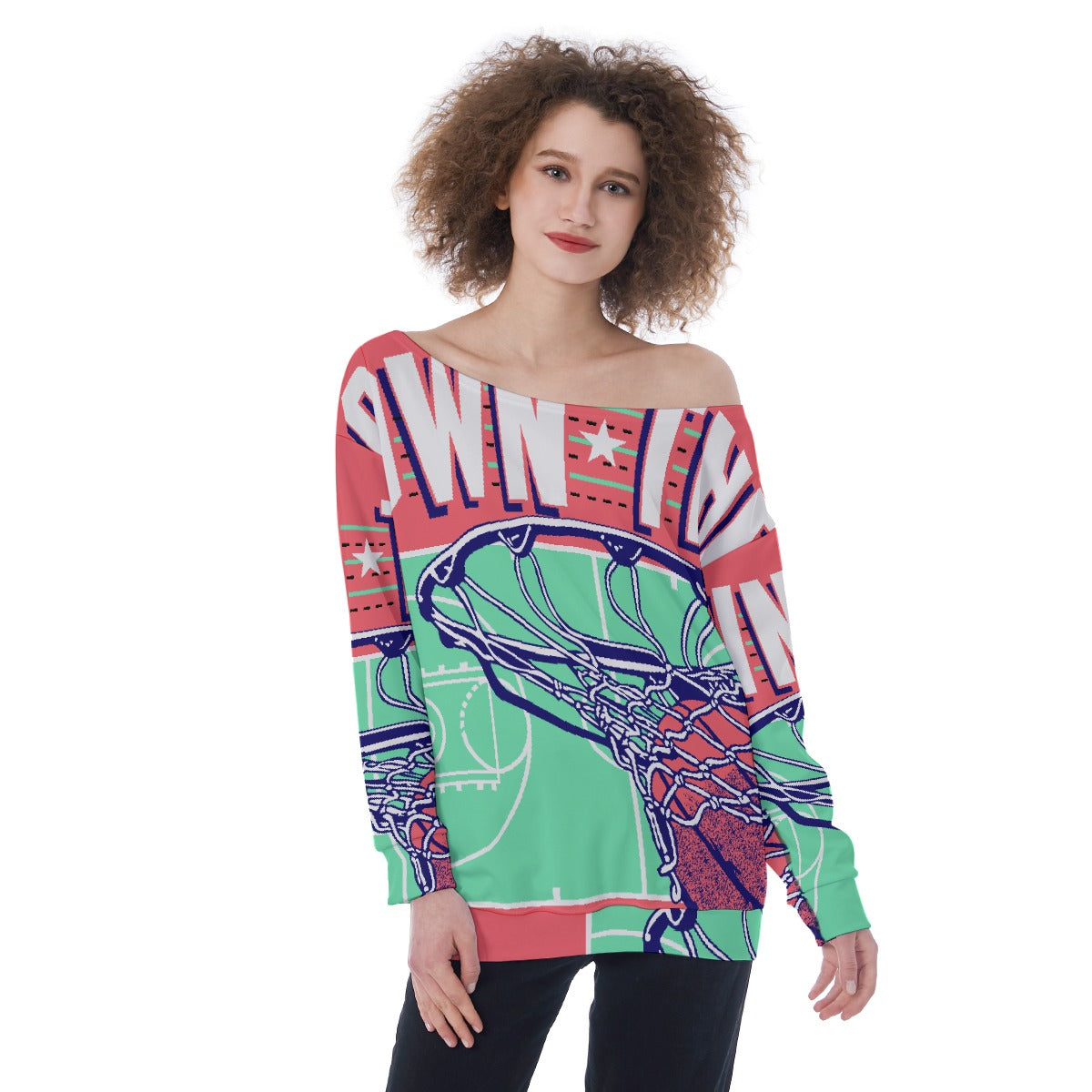 All-Over Print Oversized Women's Off-Shoulder Sweatshirt
