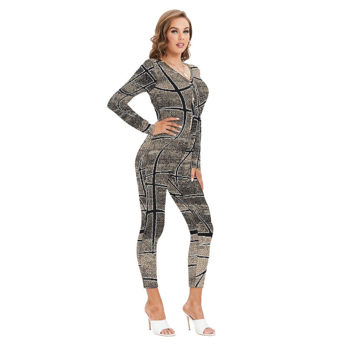 All-Over Print Women's Plunging Neck Jumpsuit