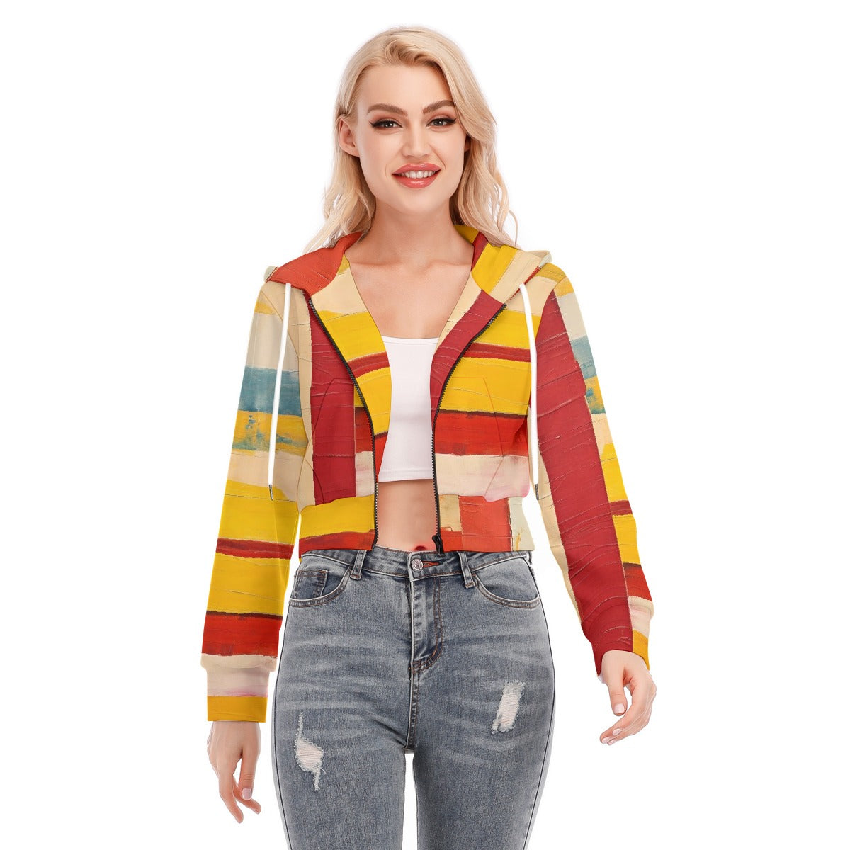 All-Over Print Women's Crop Top Hoodie With Zipper Closure