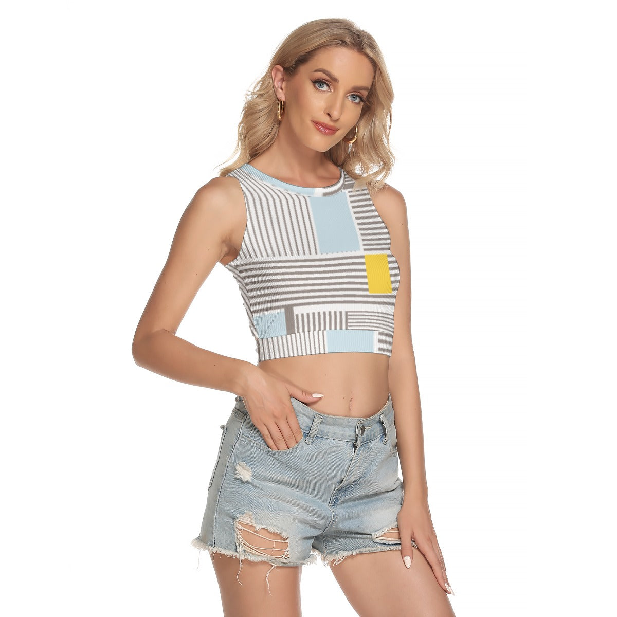 All-Over Print Women's Sleeveless Back Hollow Crop Top