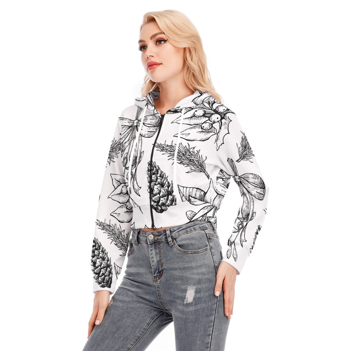 All-Over Print Women's Crop Top Hoodie With Zipper Closure