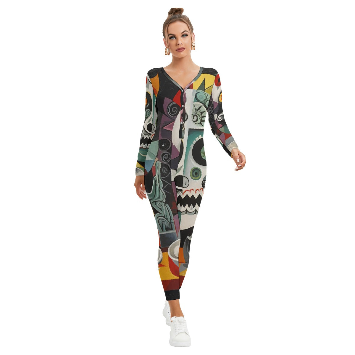 All-Over Print Women's Plunging Neck Jumpsuit