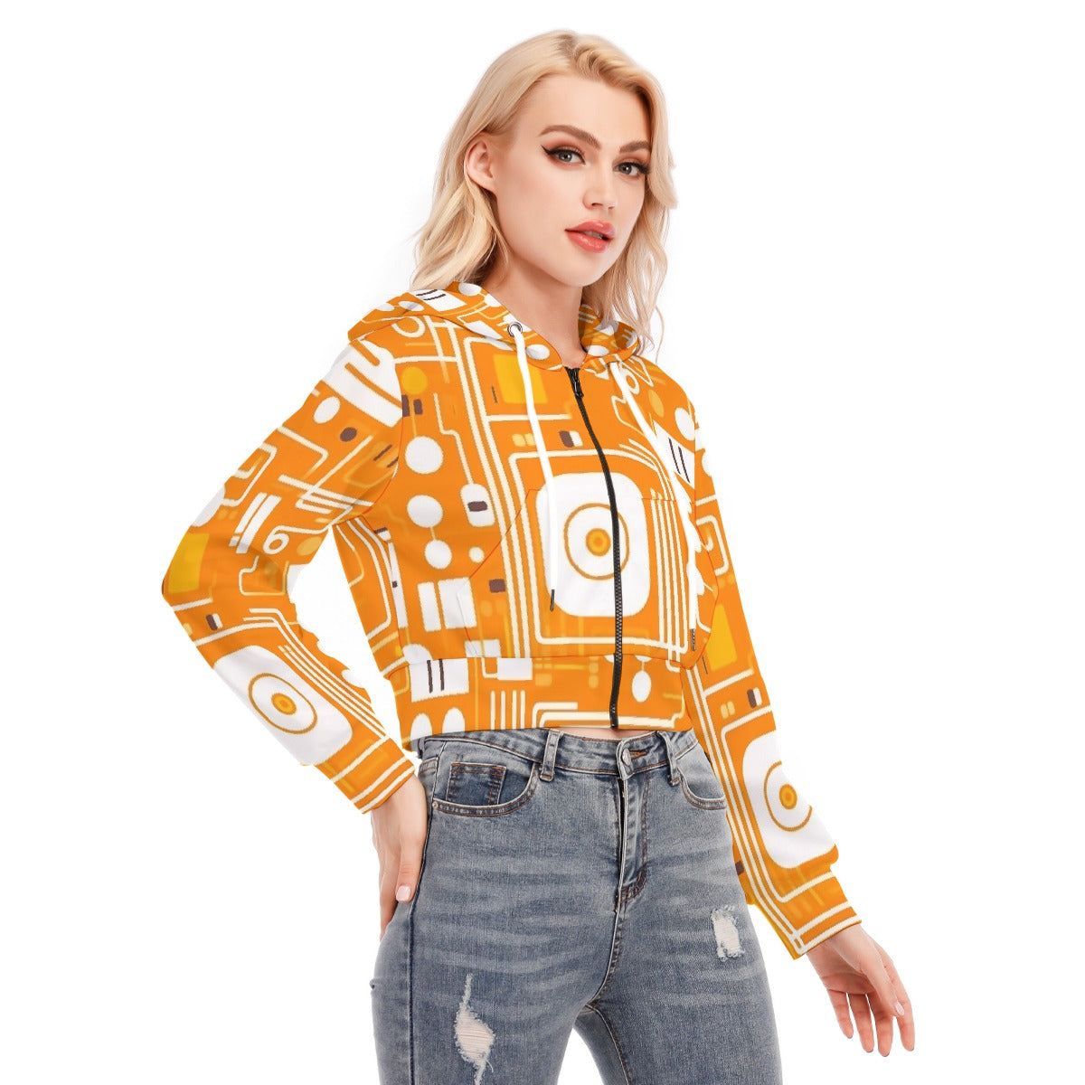 All-Over Print Women's Crop Top Hoodie With Zipper Closure