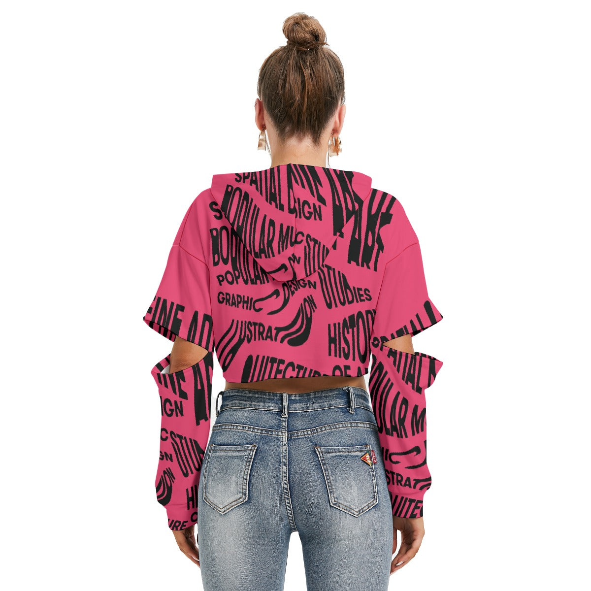 All-Over Print Women's Heavy Fleece Hoodie With Hollow Out Sleeve