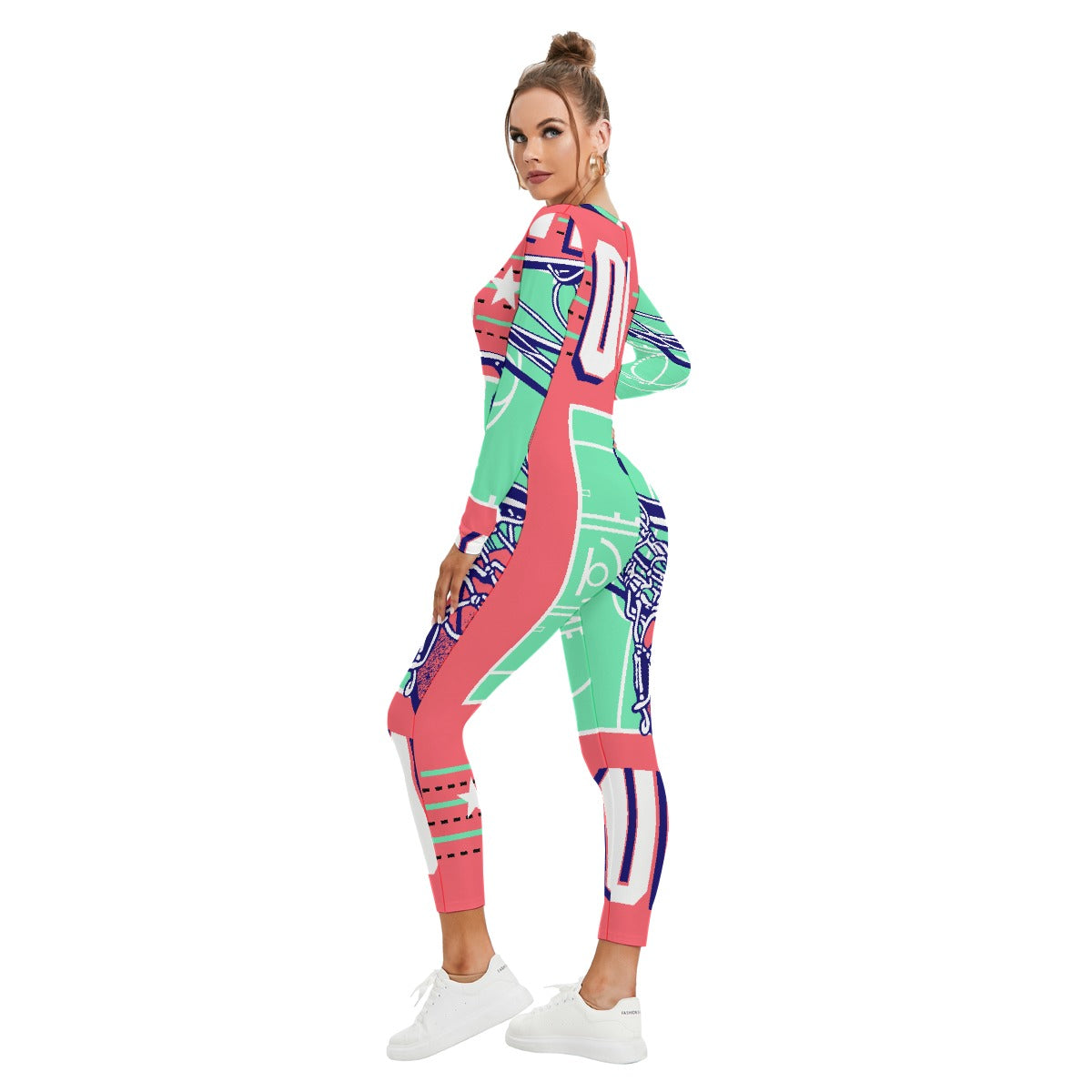 All-Over Print Women's Plunging Neck Jumpsuit