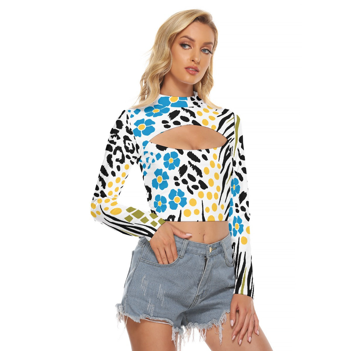 All-Over Print Women's Hollow Chest Keyhole Tight Crop Top