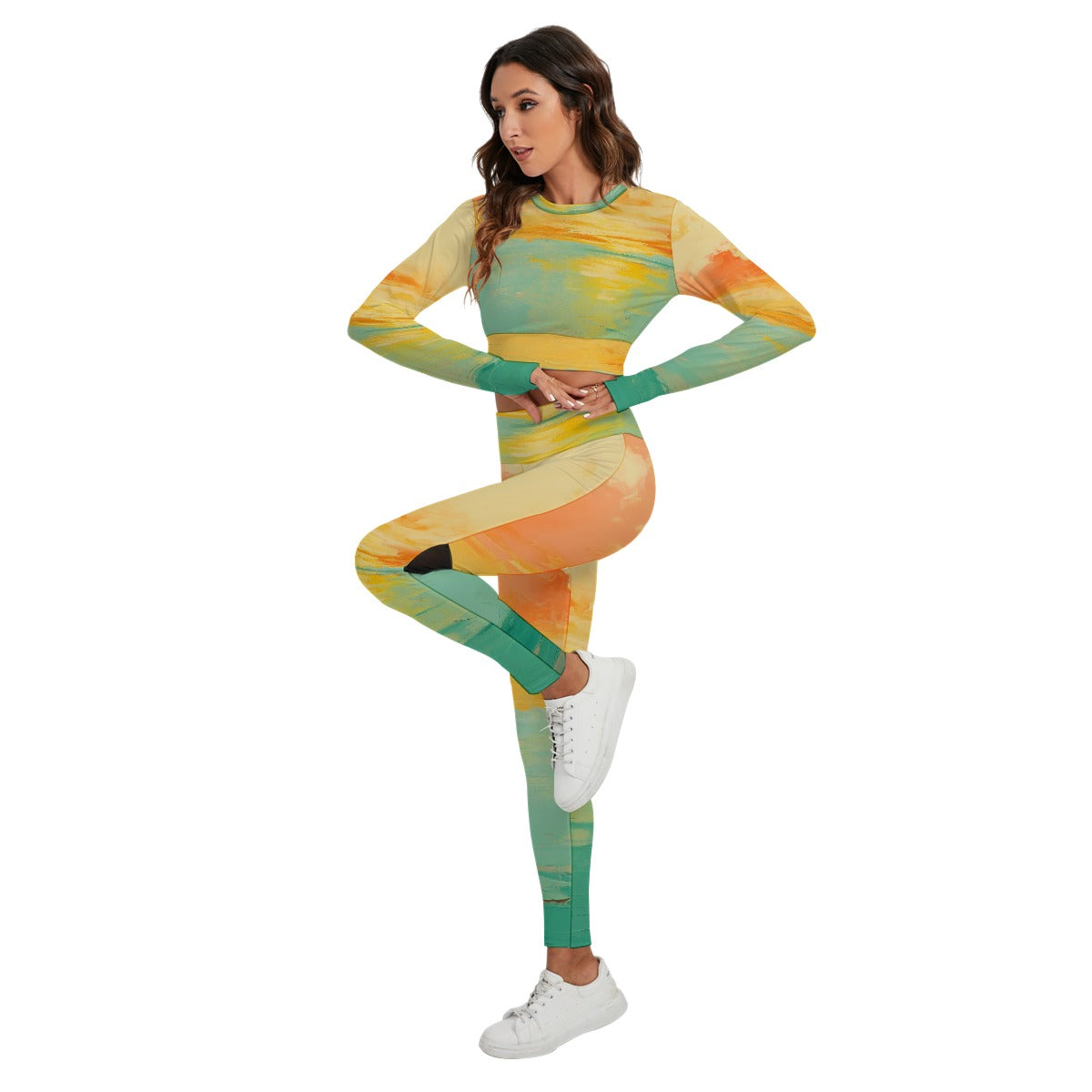 All-Over Print Women's Sport Set With Backless Top And Leggings