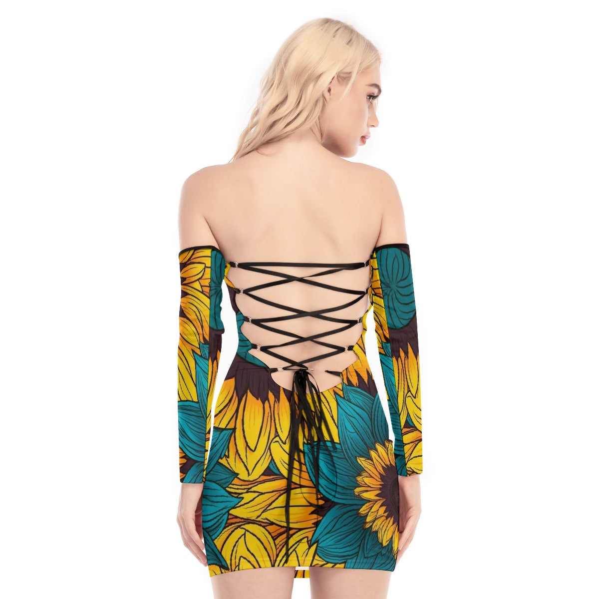 All-Over Print Women's Off-shoulder Back Lace-up Dress