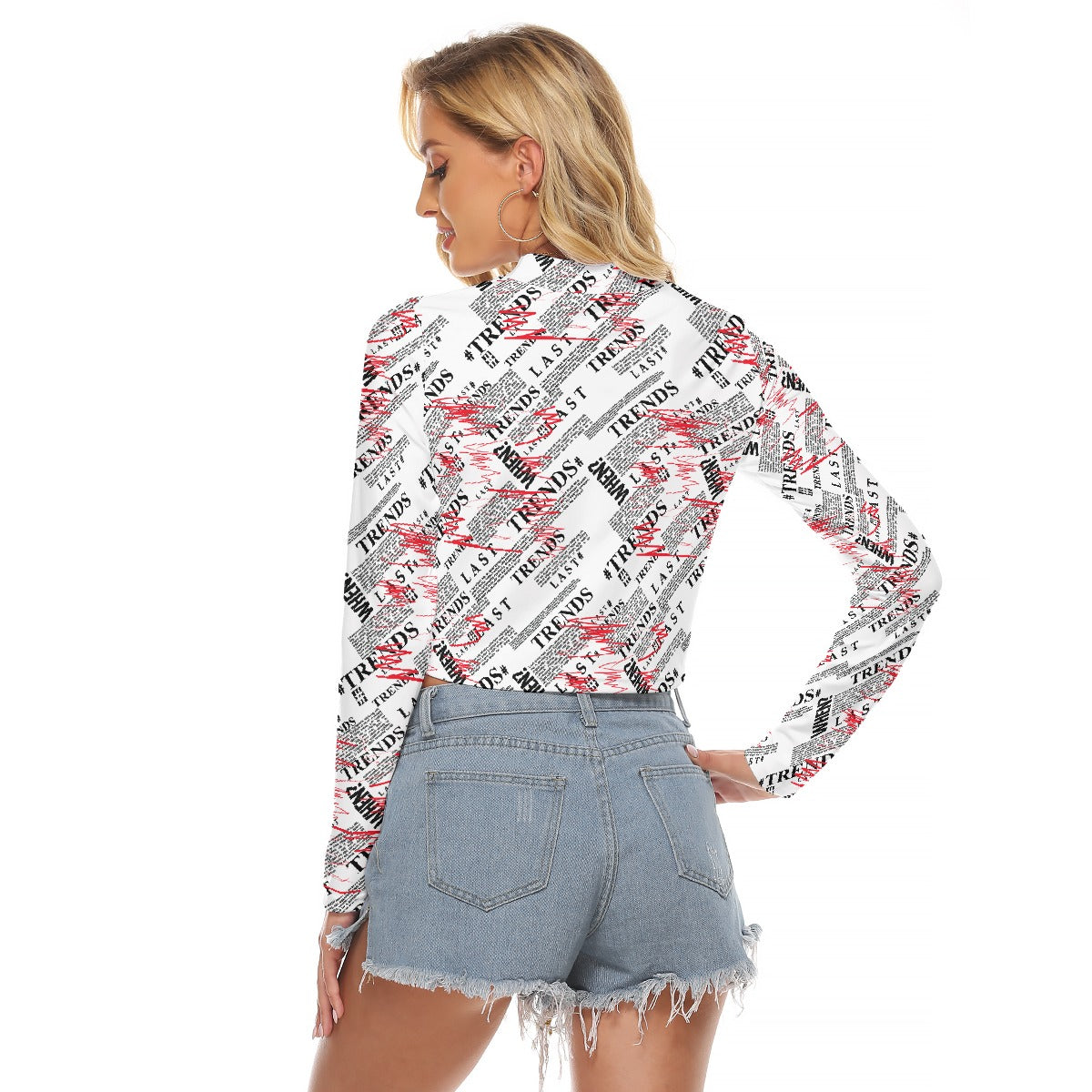 All-Over Print Women's Hollow Chest Keyhole Tight Crop Top