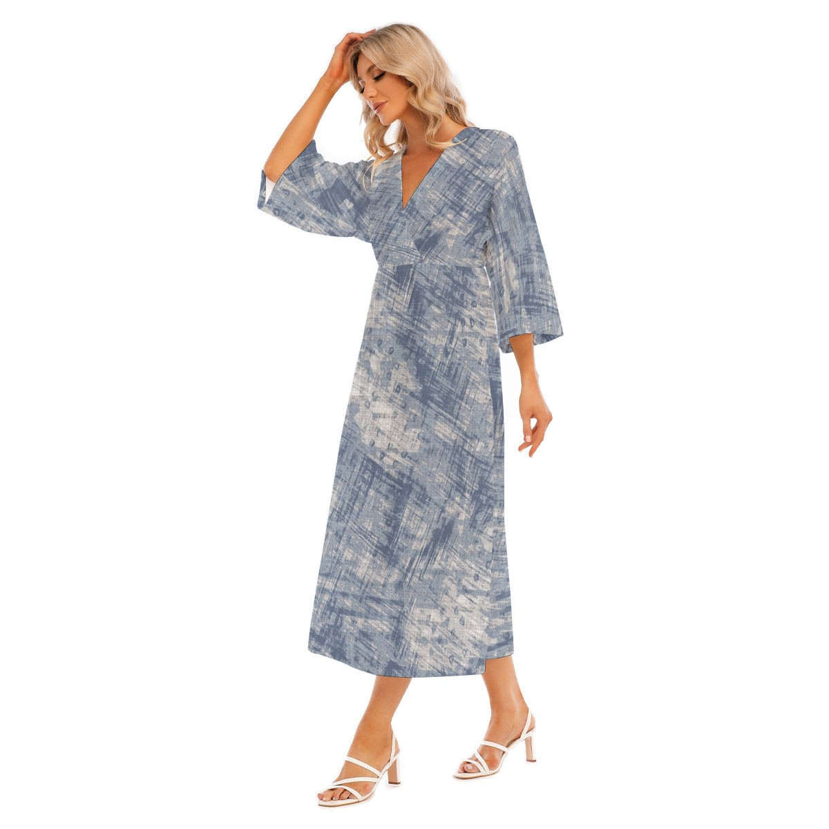 All-Over Print Women's Mid-Sleeve Long Dress