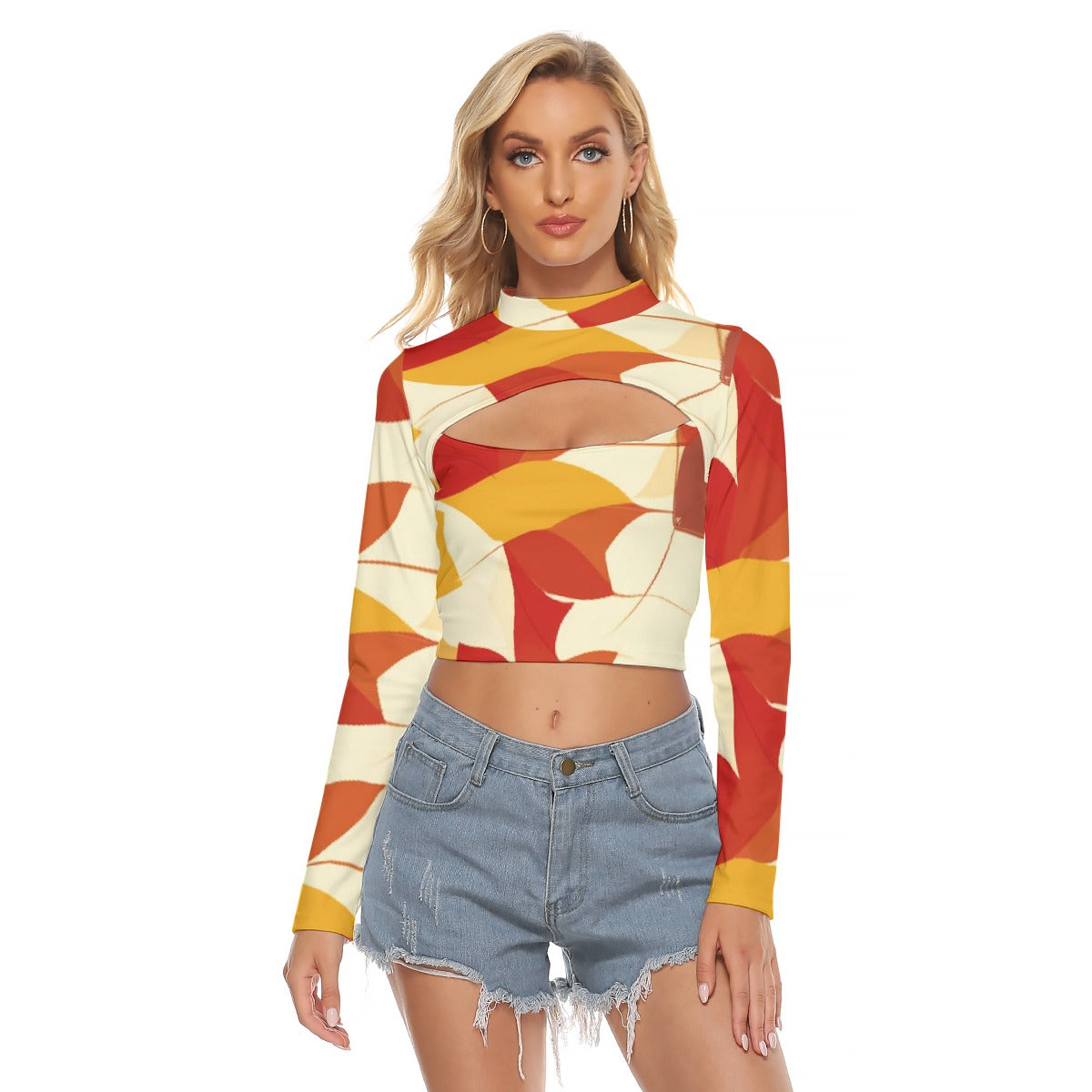 All-Over Print Women's Hollow Chest Keyhole Tight Crop Top