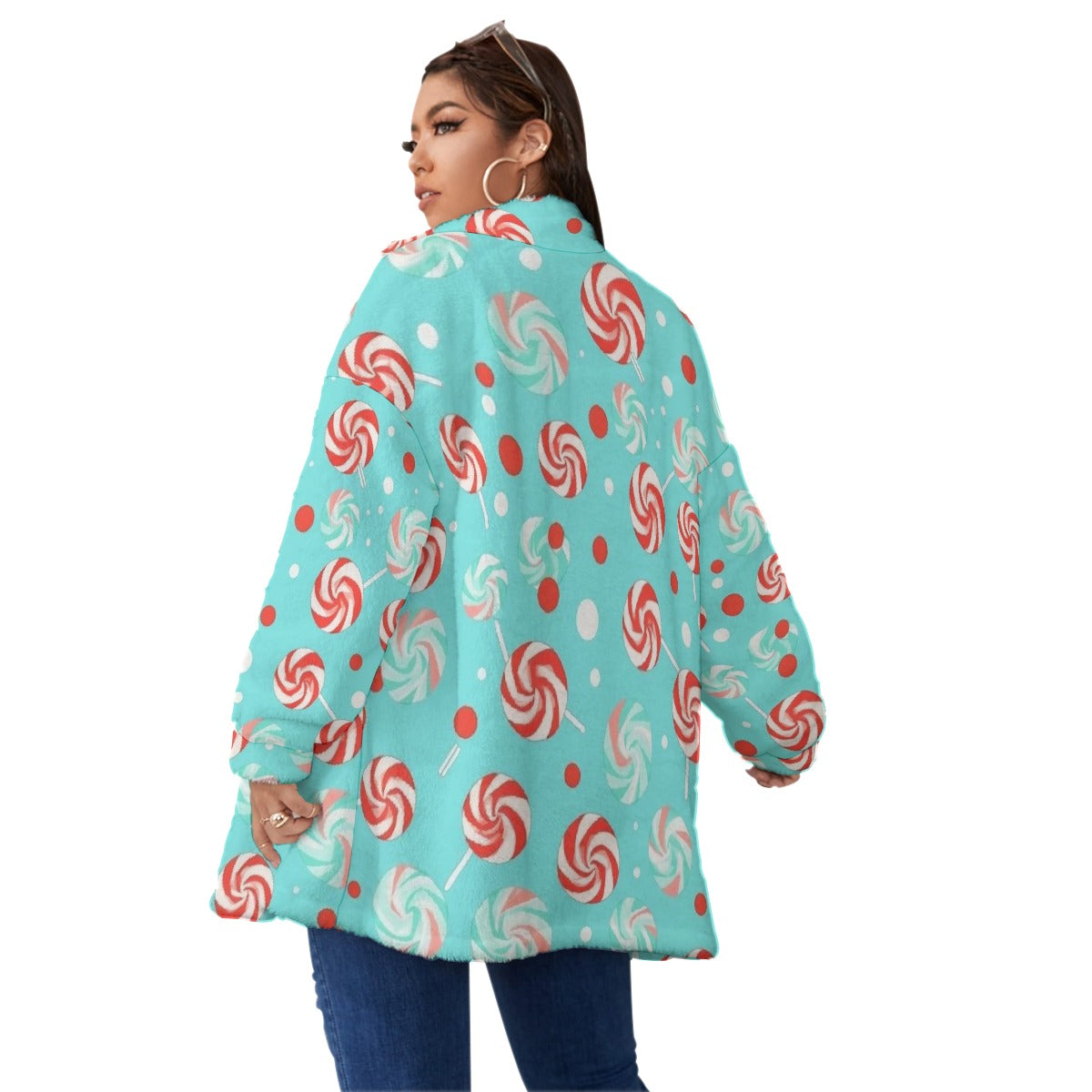 All-Over Print Unisex Borg Fleece Stand-up Collar Coat With Zipper Closure(Plus Size)