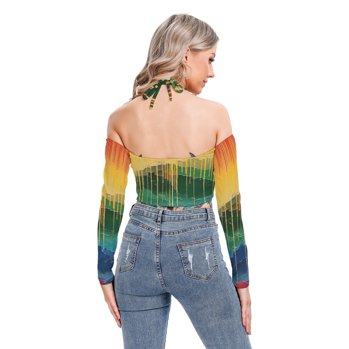 All-Over Print Women's Halter Lace-up Top