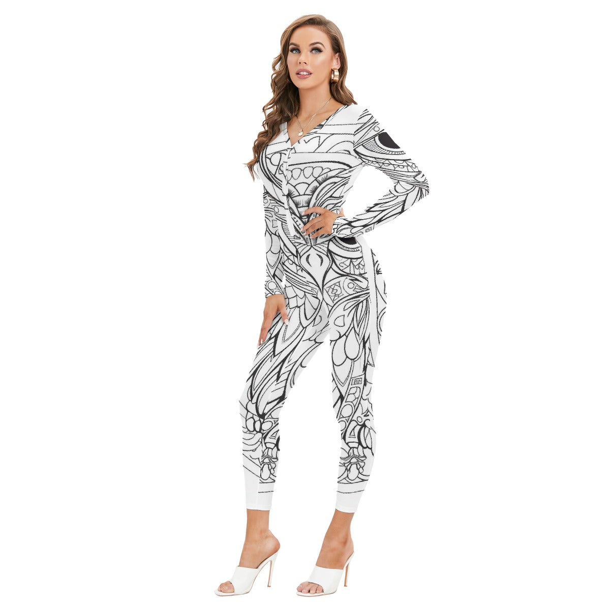 All-Over Print Women's Plunging Neck Jumpsuit