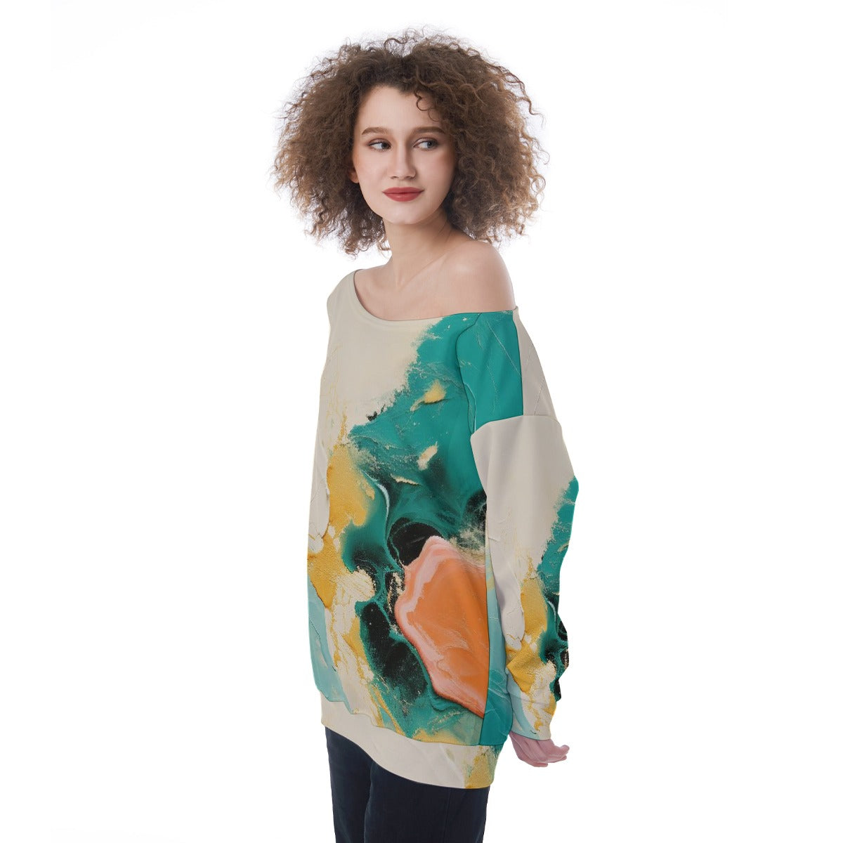 All-Over Print Oversized Women's Off-Shoulder Sweatshirt