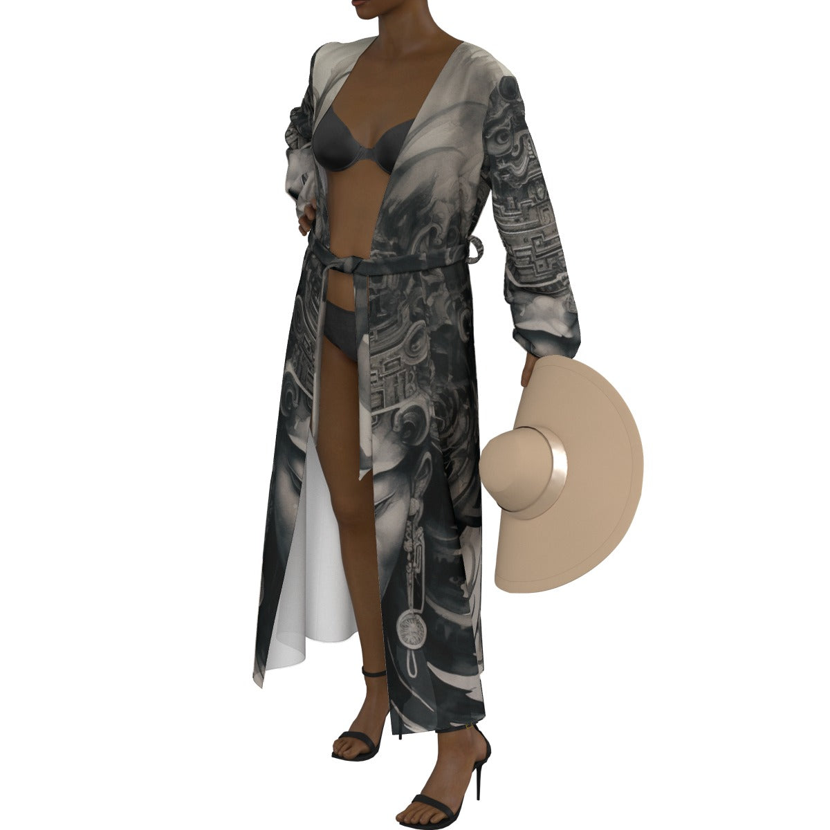 All-Over Print Women's Lace-up Chiffon Robe