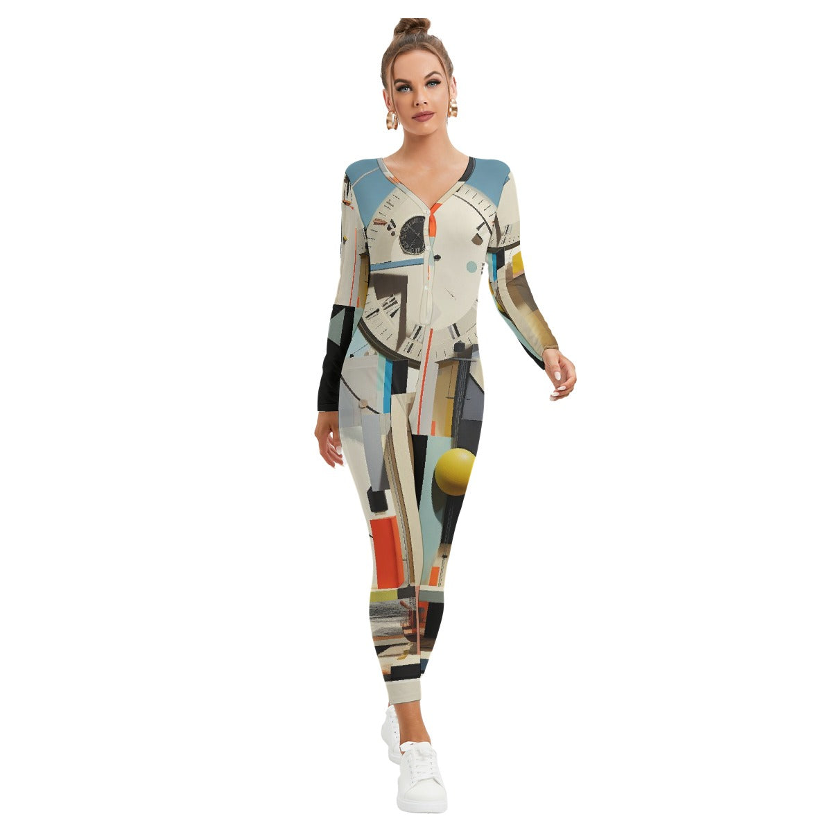 All-Over Print Women's Plunging Neck Jumpsuit