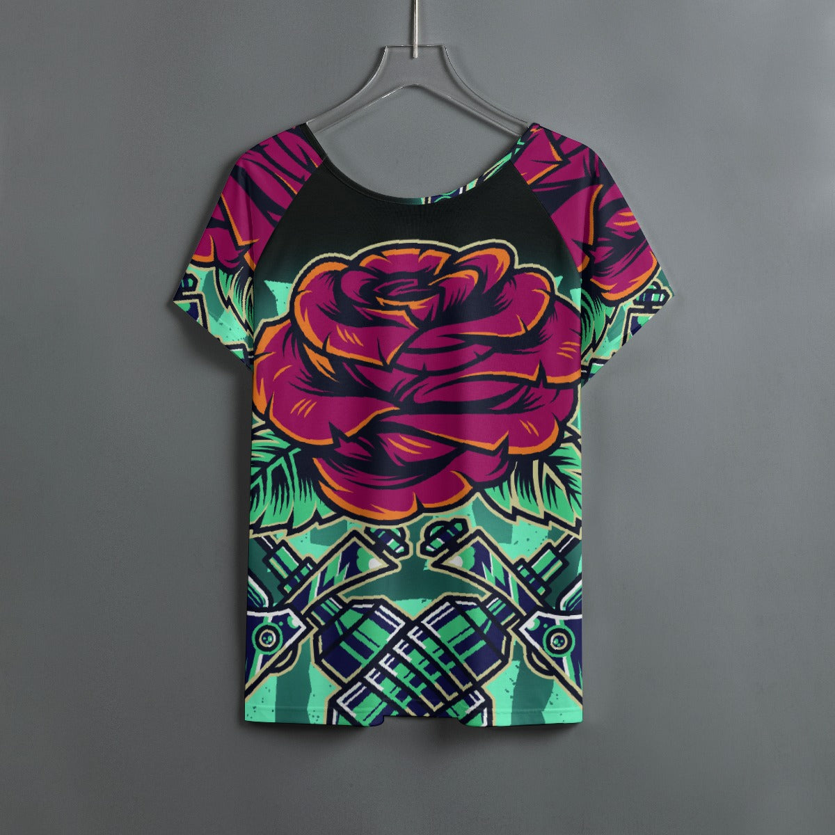 All-Over Print Women's Round Neck T-shirt With Raglan Sleeve